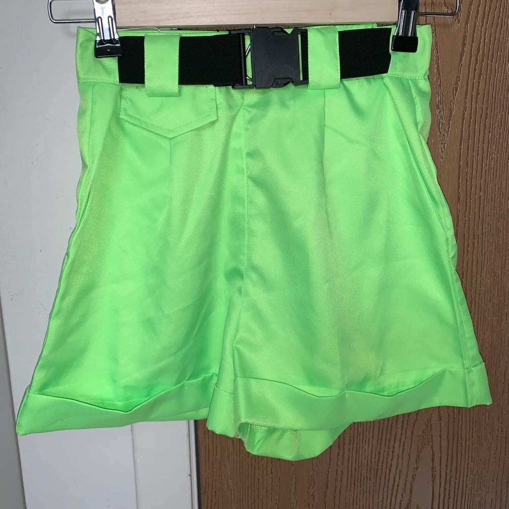 Neon green belted shorts